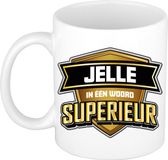 Bellatio Decorations Naam mok Jelle - wit - Superieur - keramiek - 300 ml - collega beker - cadeau