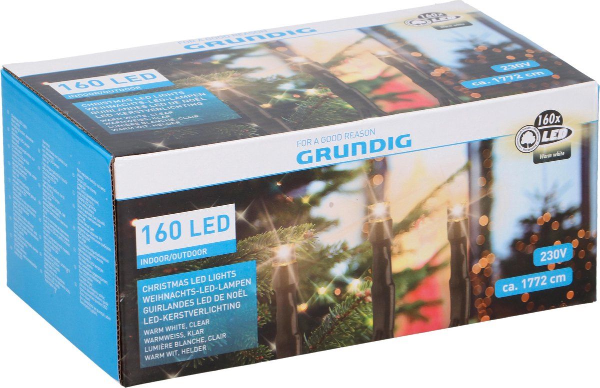 Grundig Kerstverlichting - 160 LED Lampjes - 1772 cm - Warm Wit - IP44