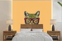 Nr1Wallpaper Fotobehang Dieren - Kat - Bril - Bloemen - Hippie - 280x280 cm - Vliesbehang - Multicolor
