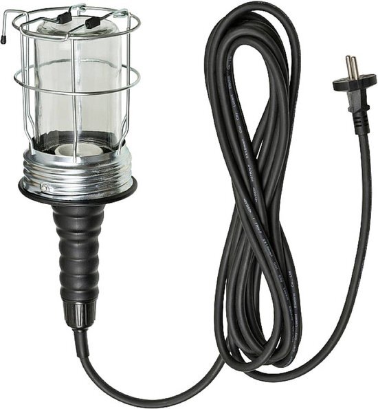 Brennenstuhl handlamp/werkplaatslamp van hard rubber met stevige beschermkorf (60 W, 136 mm diameter, 5m kabel, Made in Germany) zwart
