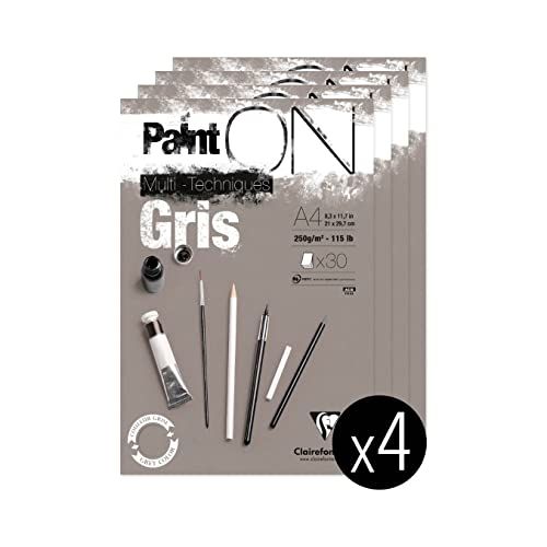 Clairefontaine 975809C - Painton multi-tech blok - A4 - 250 g - grijs - 4 stuks