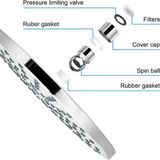Merkloos Regendouchekop, 8 inch Rond, Waterbesparend, 360° Verstelbaar, 123 Anti-kalk Sproeiers, Zilver
