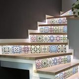 Zelfklevende stickers voor trap, tegels, trapstickers, stootkussen, tegelstickers, zelfklevende cementtegels, trap, cementtegels, azulejos, 15 x 105 cm, 4 strips