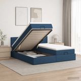 vidaXL Ottomaans Bed met Matras en LED Blauw 200 x 200 cm Stof