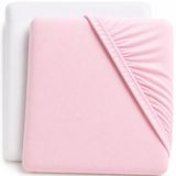 Dudu N Girlie katoenen Jersey hoeslaken, 60 x 120 cm, 2-delig, wit/roze