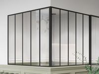 Vente-unique Glazen hoekbinnenraam in industriële stijl - L150 x L150 x H130 - Zwart - BAYVIEW