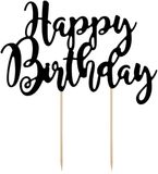 PartyDeco Cake Topper Happy Birthday Zwart