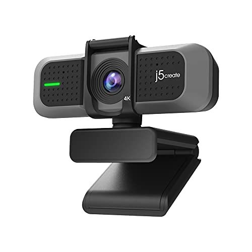 j5 create 4K groothoek webcam met microfoon/privacyhoes voor videoconferenties, streamen, opnemen en online lesgeven, ondersteunt zoom-, skype-, teams-, OBS en meer (JVU430)