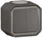 Legrand 069775L Dubbele schakelaar of wisselschakelaar, 3 functies, waterdicht, plexo, antraciet, 10 A, 250 ~ IP55 IK08, compleet voor opbouw
