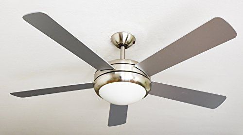 AireRyder Ursa Plafondventilator met verlichting en afstandsbediening, behuizing satijn nikkel, vleugelkleur zilver/walnoot, 132 cm
