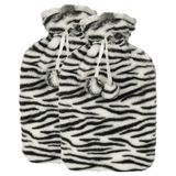 H&S Collection Warmwaterkruik - 2x - met zachte dierenprint hoes - wit/zwart - 1,75L - kruik