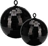 Koopman International Grote discobal kerstballen - 2x stuks - zwart - 15 en 18 cm - kunststof