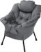 ML-Design Fauteuil met hoofdkussen en zijvak, stof en staal, antraciet