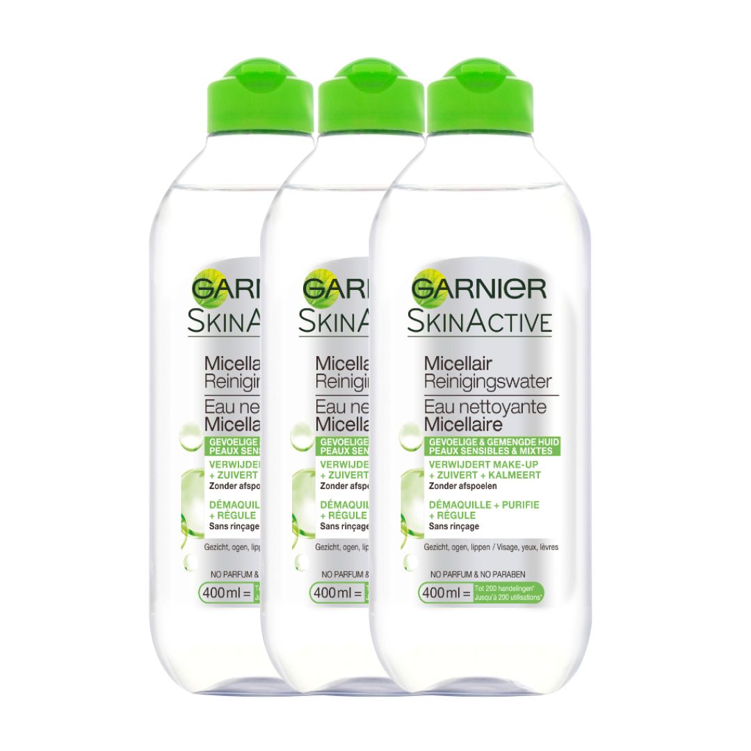 Garnier Skinactive Face Micellair Reinigingswater Gemengde Huid - 400ml - Gezichtsreiniging - Multiverpakking X3