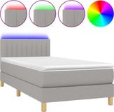 vidaXL Boxspring met matras en LED stof lichtgrijs 100x200 cm