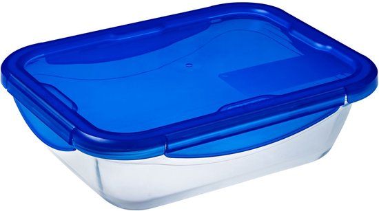 Pyrex Cook & Go Schaal Rechthoek met Deksel 800 ml - Transparant/Blauw - 2-Delig