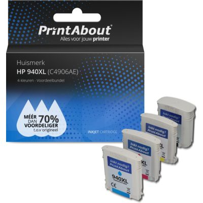 PrintAbout Huismerk HP 940XL (C2N93AE) Inktcartridge 4-kleuren Voordeelbundel Hoge capaciteit