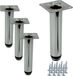 Set de 4 pieds de meuble réglables, argentés, en chrome, 15 cm de haut, ronds