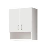Mama Store Dubbelwandige kast mat met dagvak L 60 cm x D 71, glas technisch hout, wit gestoomd, L 59 cm X P. 22 cm x H 71 cm