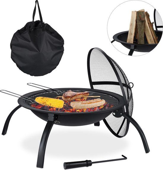 Relaxdays Vuurschaal - bbq - staal - rond - barbecue - buiten - tuin - terrasverwarmer - Met draagtas
