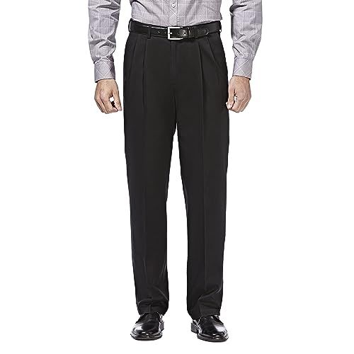 Haggar Men's Premium No-Wrinkle Khaki Pant - Classic Fit - Flat Front - Expandable Waist - Black - 32W / 30L