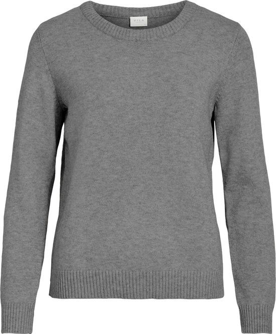 VILA VIRIL O-NECK L/S KNIT TOP - NOOS Trui Dames - Medium Grey Melange - Maat XL
