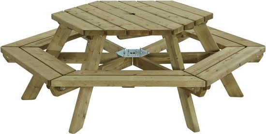 Talen Buitenmeubelen Picknicktafel Zeshoek - Groen - 6 Personen - Hout - 228 cm
