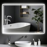 Ambienden Led-badkamerspiegel met verlichting, 50 x 70 cm, anticondens, 3 kleuren, dimbaar, dubbele touch-schakelaar en stroomuitval-geheugenfunctie