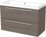 Maxaro Modulo Badkamermeubel 100cm - Donkerbruin Eiken - Mineraalmarmer Wastafel - 2 Lades