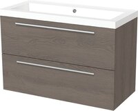 Maxaro Modulo Badkamermeubel 100cm - Donkerbruin Eiken - Mineraalmarmer Wastafel - 2 Lades