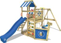 Wickey SeaFlyer Speeltoestel - Schommel en Touwladder met Glijbaan - Klimwand & Zandbak - 367x451x260 cm - Blauw