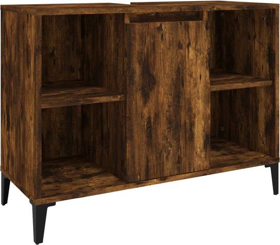 vidaXL Wastafelkast 80x33x60 cm bewerkt hout gerookt eikenkleurig