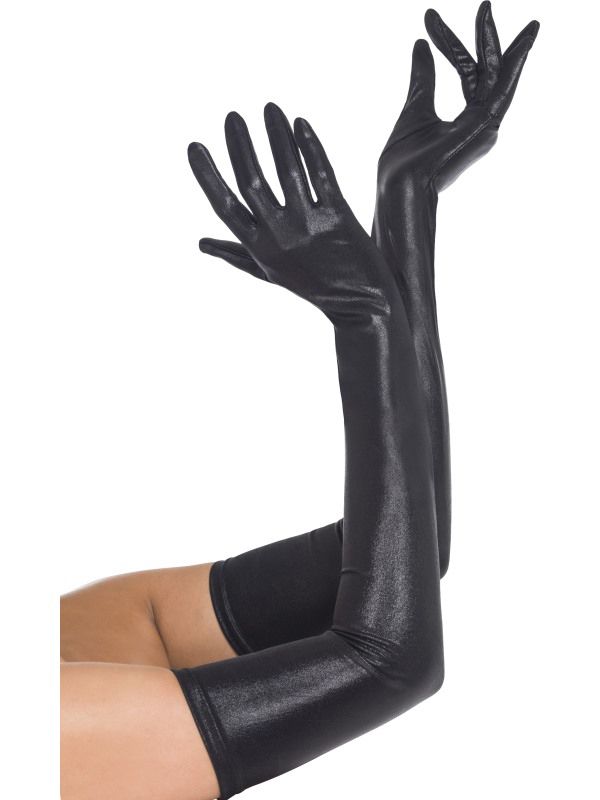 Fever London Zwarte lange wetlook handschoenen
