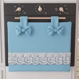 PETTI Artigiani Italiani - Decoratieve hoes voor de ovendeur, katoen met Sangallo-kant en strikken, 50 x 42 cm, Hemelsblauw