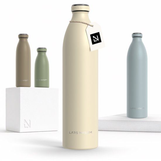 LARS NYSØM Ren Roestvrijstalen drinkfles 1500ml - BPA-vrij geïsoleerde waterfles 1,50 Liter (Almond Beige)