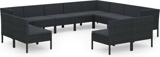 vidaXL 12-delige Loungeset met kussens poly rattan zwart