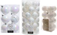 Decoris Shoppartners Bv 59x stuks kunststof kerstballen parelmoer wit 4, 6 en 8 cm glans/mat/glitter mix - Kerstversiering