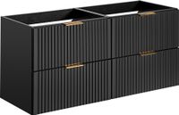 Meuble de salle de bain 120 cm, noir, mat, fraisé, avec 4 tiroirs, design moderne