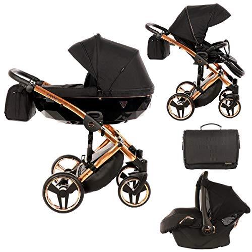 Lux4Kids Junama kinderwagen combinatie kinderwagen premium buggy babyzitje + accessoires Isofix selecteerbaar Individual door Ferriley & Fitz Black Shell 03 3in1 (inclusief autostoeltje)