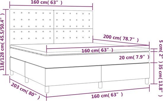 vidaXL Boxspring Bed met Matras - Kunstleer - Grijs - 160x200 cm