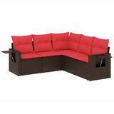 vidaXL - 5-delige tuinbankset met kussens, bruin, polyrotan