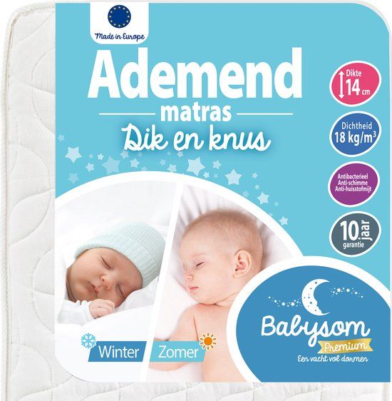 Babysom Ademend Baby Matras - 60x120 cm - 14 cm dik - Anti-allergisch - Oeko-Tex®