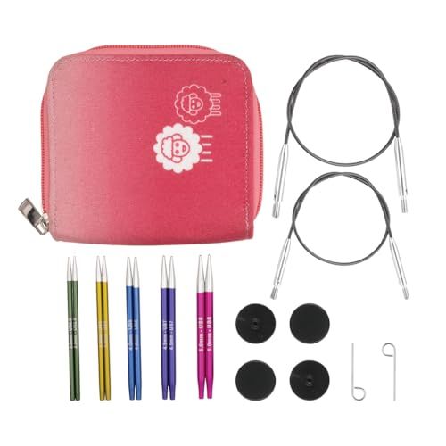 KnitPro Zing verwisselbare naaldenset - 5 paar rondbreinaalden van 10 cm met Zing-startsetaccessoires, kleurgecodeerd voor beginners, professionals en geschenkdoos