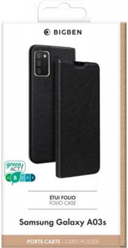 Bigben Connected, Hoesje geschikt voor Samsung Galaxy A03s - Folio met Kaarthouder & Videostandaard, Zwart