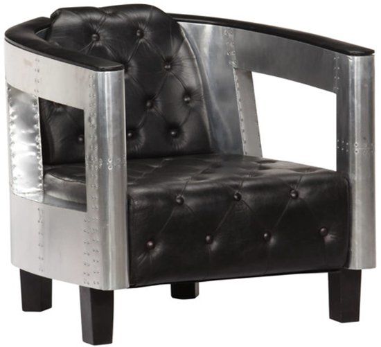 VidaXL Fauteuil luchtvaartstijl echt leer zwart