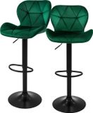 ML-Design Barkruk set van 2, groen fluweel, met rugleuning en voetensteun, in hoogte verstelbaar 59-79cm