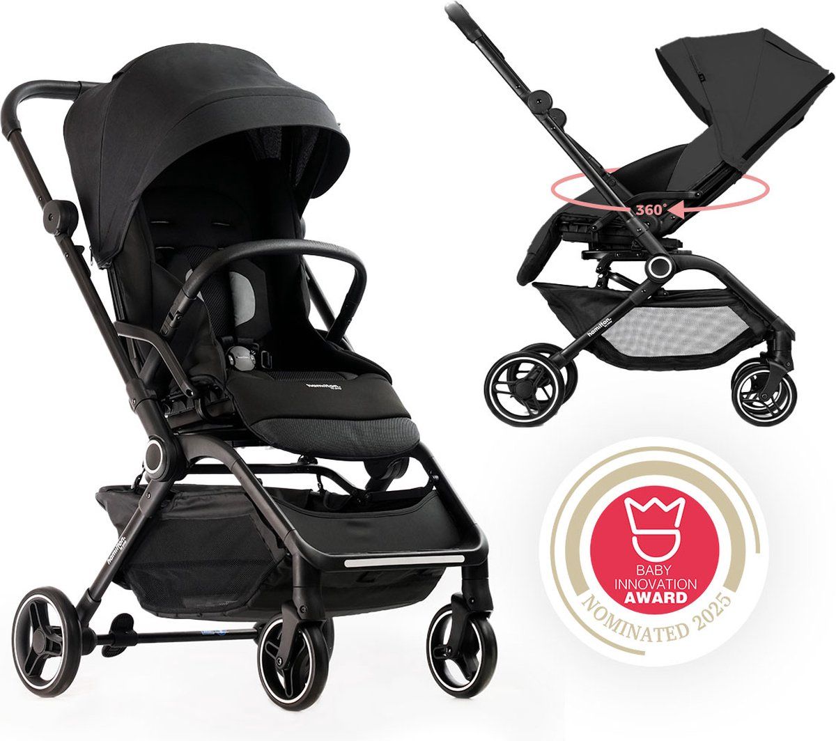Hamilton by Yoop Hamilton T1 Buggy - Zwart - 360° Draaibare Stoel - MagicFold™ Technologie - Inklapbaar - Reflecterende Wielen - 22 kg - 0-4 jaar