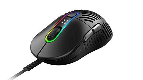 Mountain Makalu 67 RGB Gaming muis met uniek, gepatenteerd lichtgewicht ribdesign constructie, PixArt PAW3370 sensor en 100% PTFE-muisvoetjes (zwart)