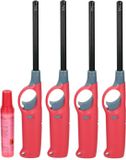 Flame Classics briquet BBQ/cuisine long manche - 4x - avec cylindre rechargeable - rouge - 25 cm - plastique