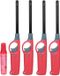 Flame Classics briquet BBQ/cuisine long manche - 4x - avec cylindre rechargeable - rouge - 25 cm - plastique